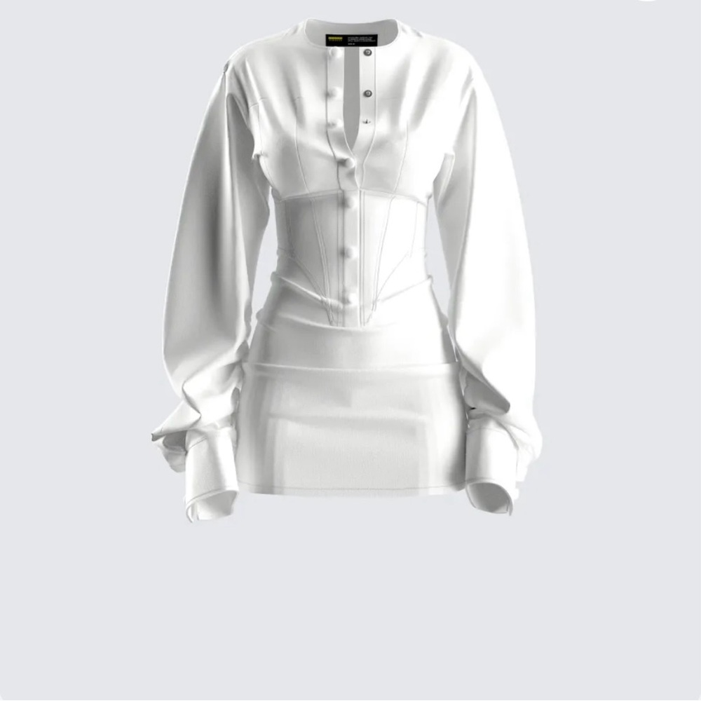 White Long Sleeve Mini Dress corset details